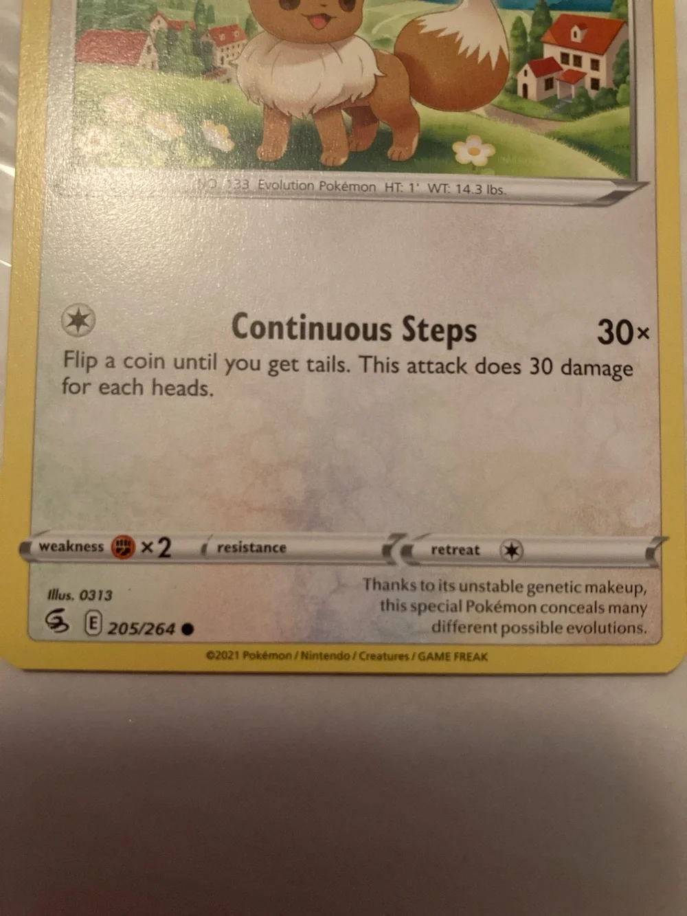 Pokemon Eevee Trading Card Yellow Border Blue Sky Artwork